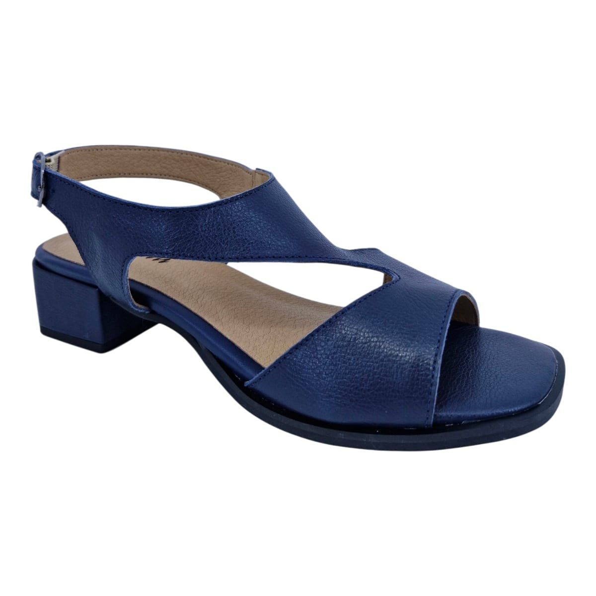 Sandália Feminina Casual Salto Bloco Em Couro Scarpetti 25-224 Azul Azul 2