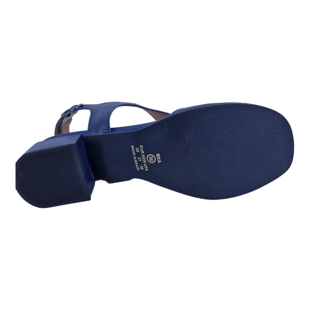 Sandália Feminina Casual Salto Bloco Em Couro Scarpetti 25-224 Azul Azul 3