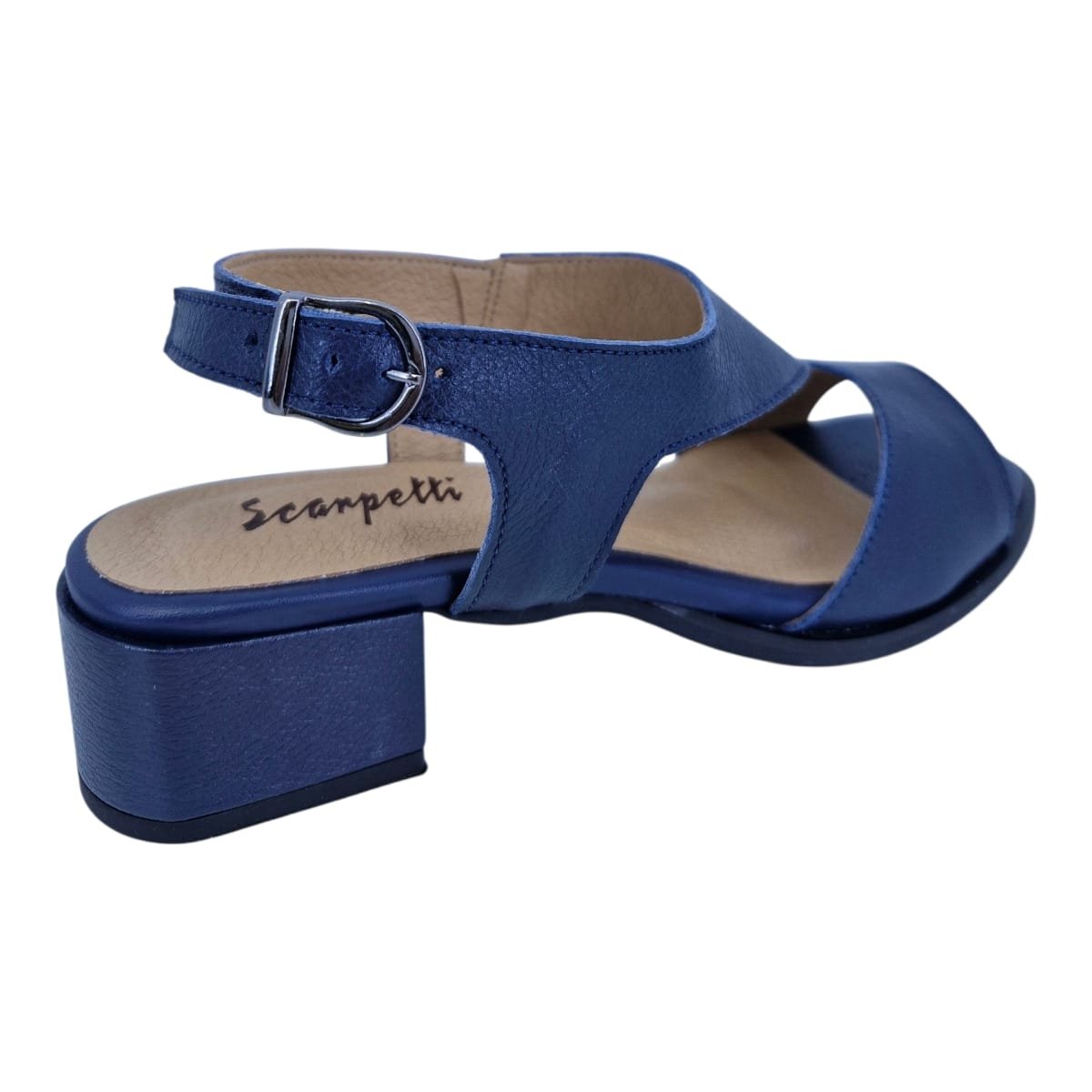 Sandália Feminina Casual Salto Bloco Em Couro Scarpetti 25-224 Azul Azul 4