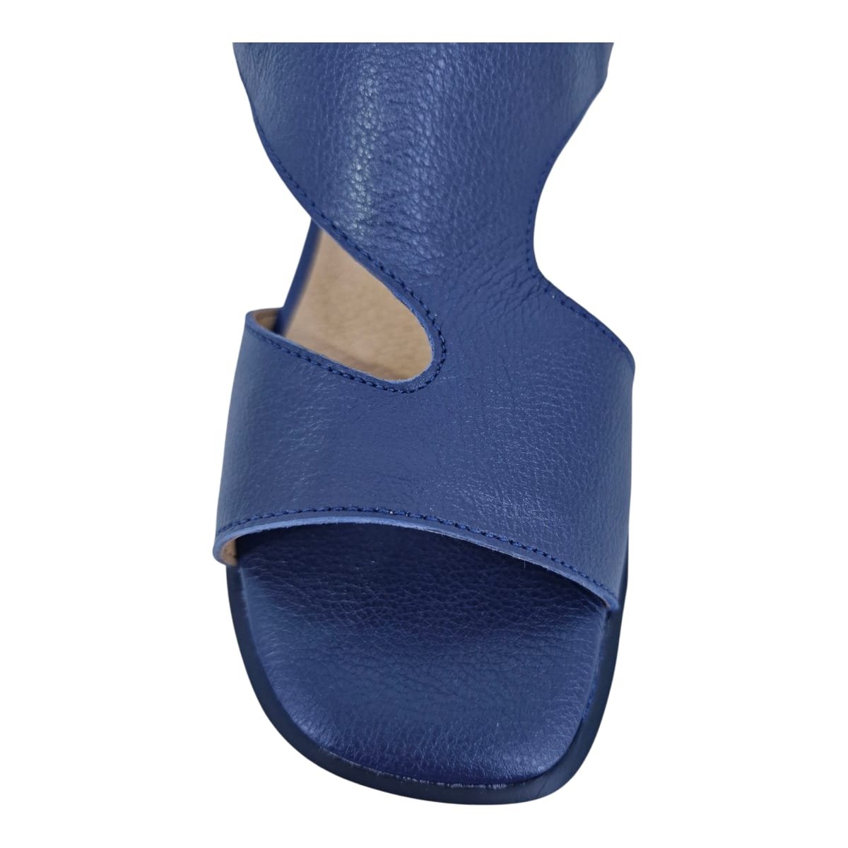 Sandália Feminina Casual Salto Bloco Em Couro Scarpetti 25-224 Azul Azul 5