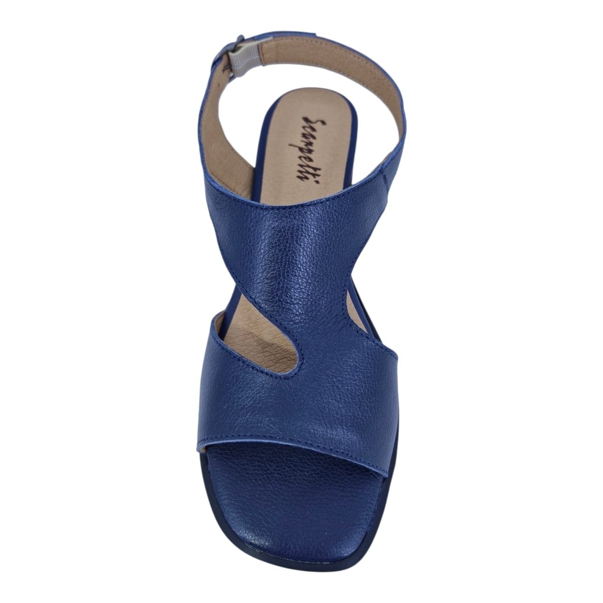 Sandália Feminina Casual Salto Bloco Em Couro Scarpetti 25-224 Azul Azul 6