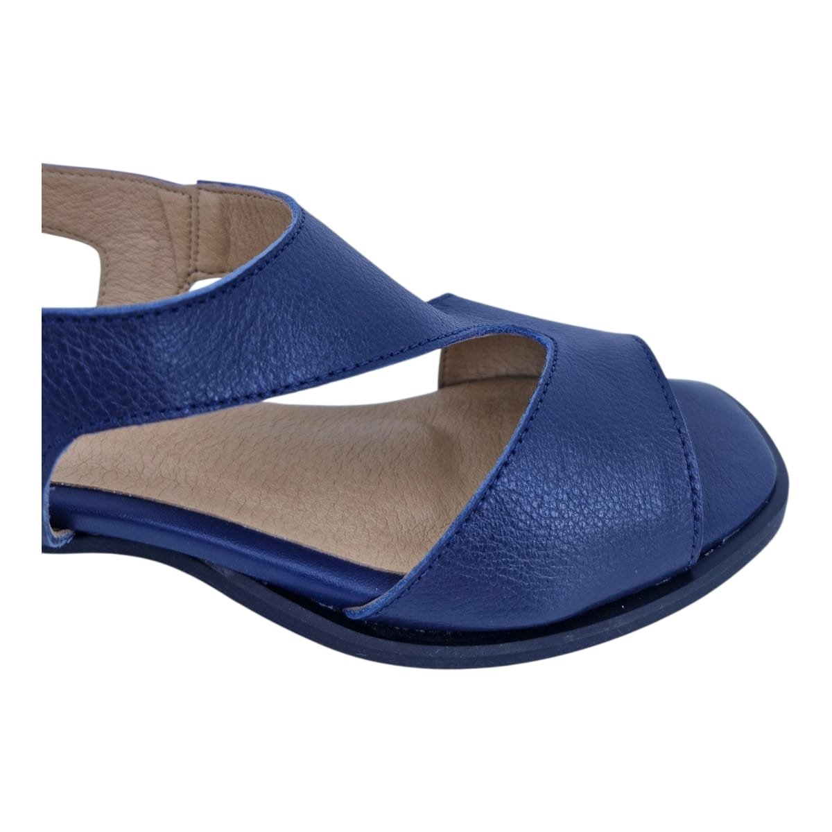 Sandália Feminina Casual Salto Bloco Em Couro Scarpetti 25-224 Azul Azul 7