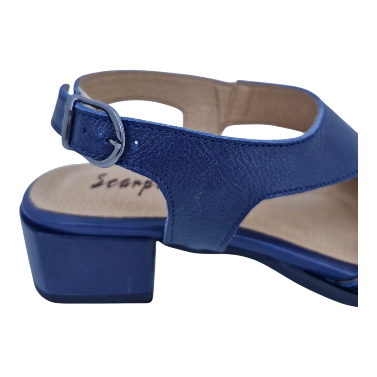 Sandália Feminina Casual Salto Bloco Em Couro Scarpetti 25-224 Azul Azul 8