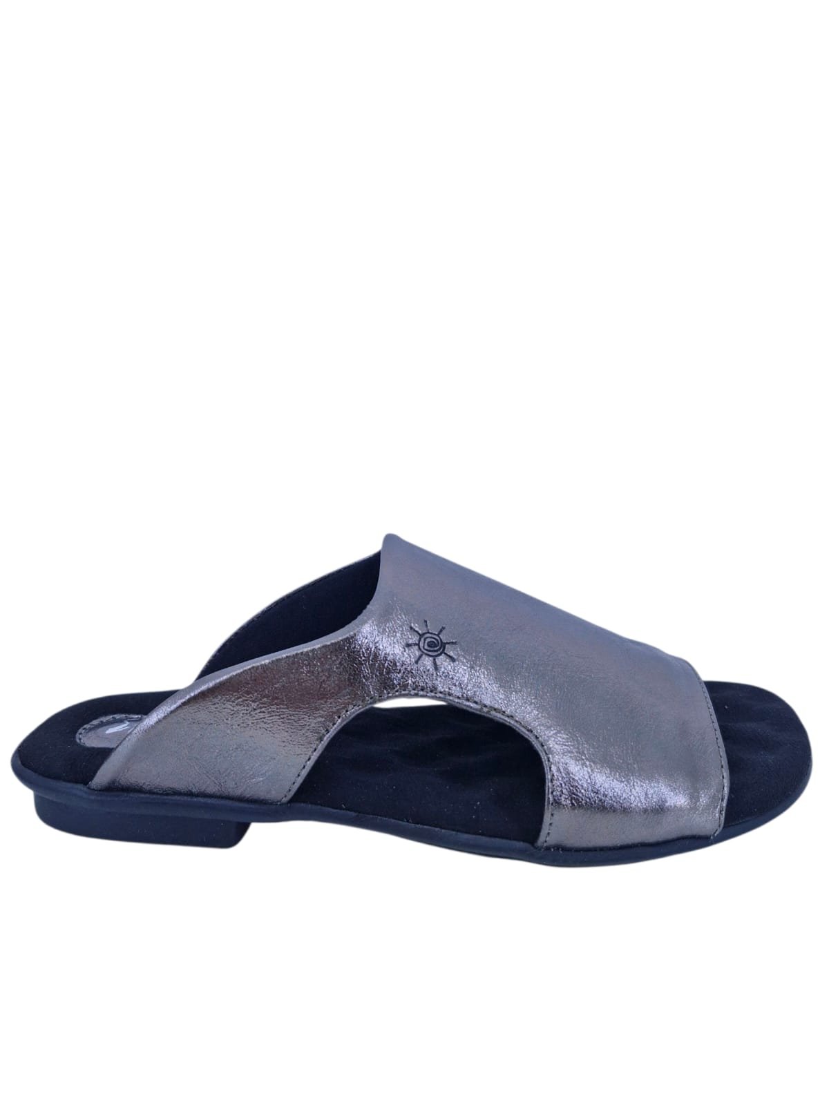 Sandália Rasteira Casual Feminina Em Couro Scarpetti 238-1354 Prata Velho