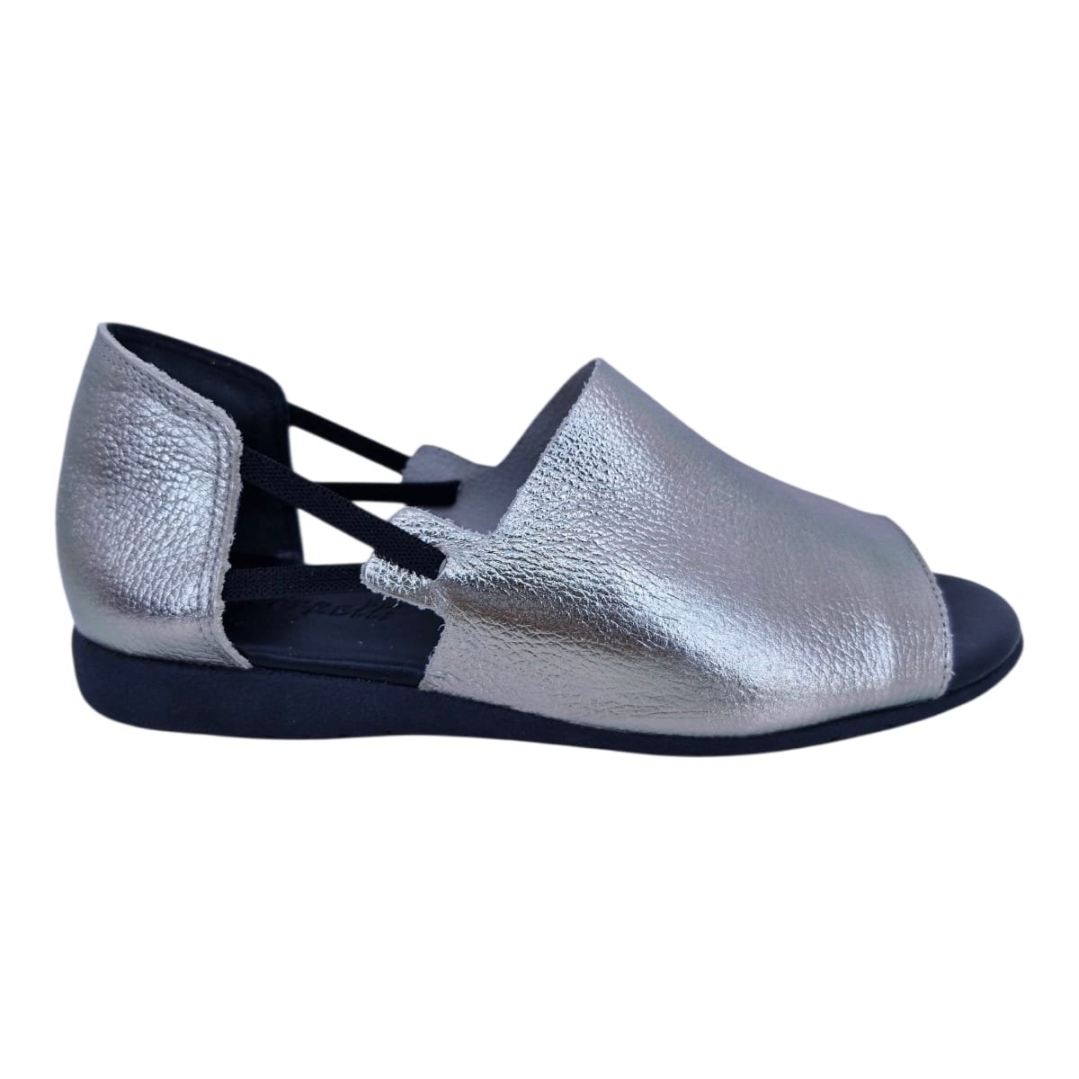 Sandália Rasteira Casual Feminina  Em Couro Scarpetti 195-1184 Prata Velho