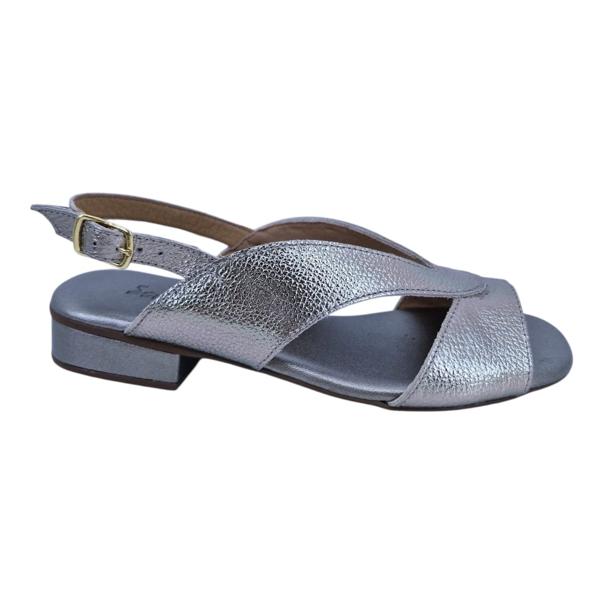 Sandália Rasteira Casual Feminina Em Couro Scarpetti 908-1576 Prata Velho