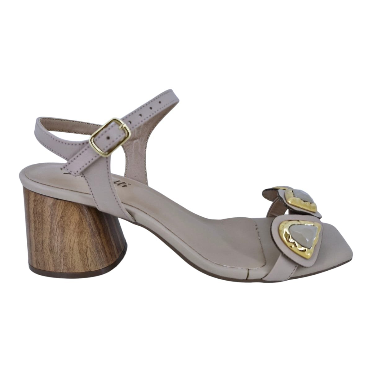 Sandália Feminina Casual Salto Bloco Em Couro Scarpetti 378-5210 Bege