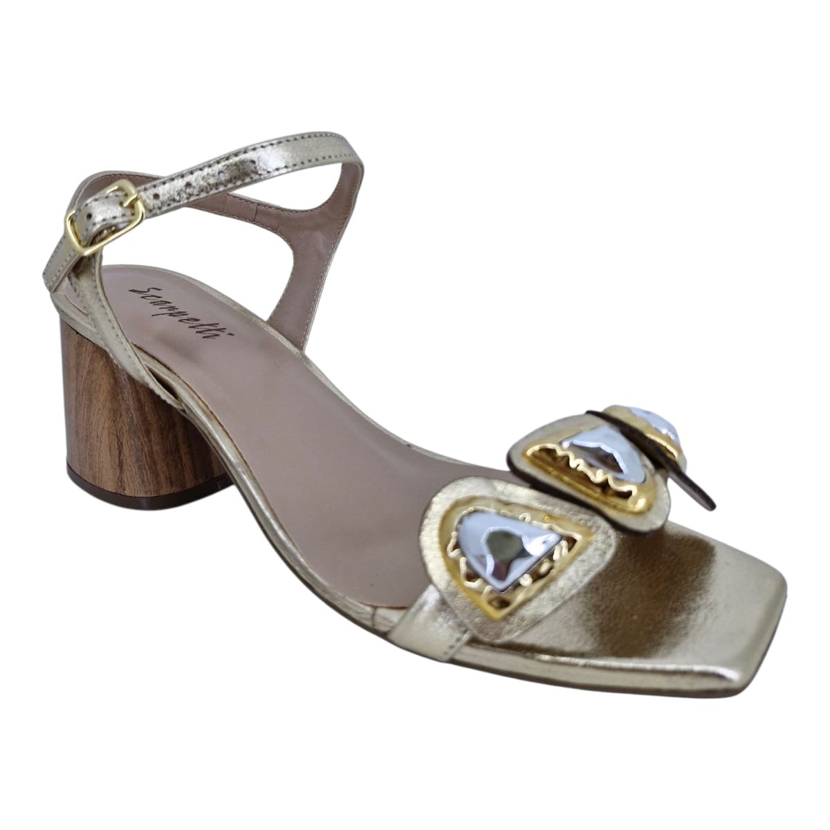 Sandália Feminina Casual Salto bloco em Couro Scarpetti 378-5210 Ouro Dourado 2