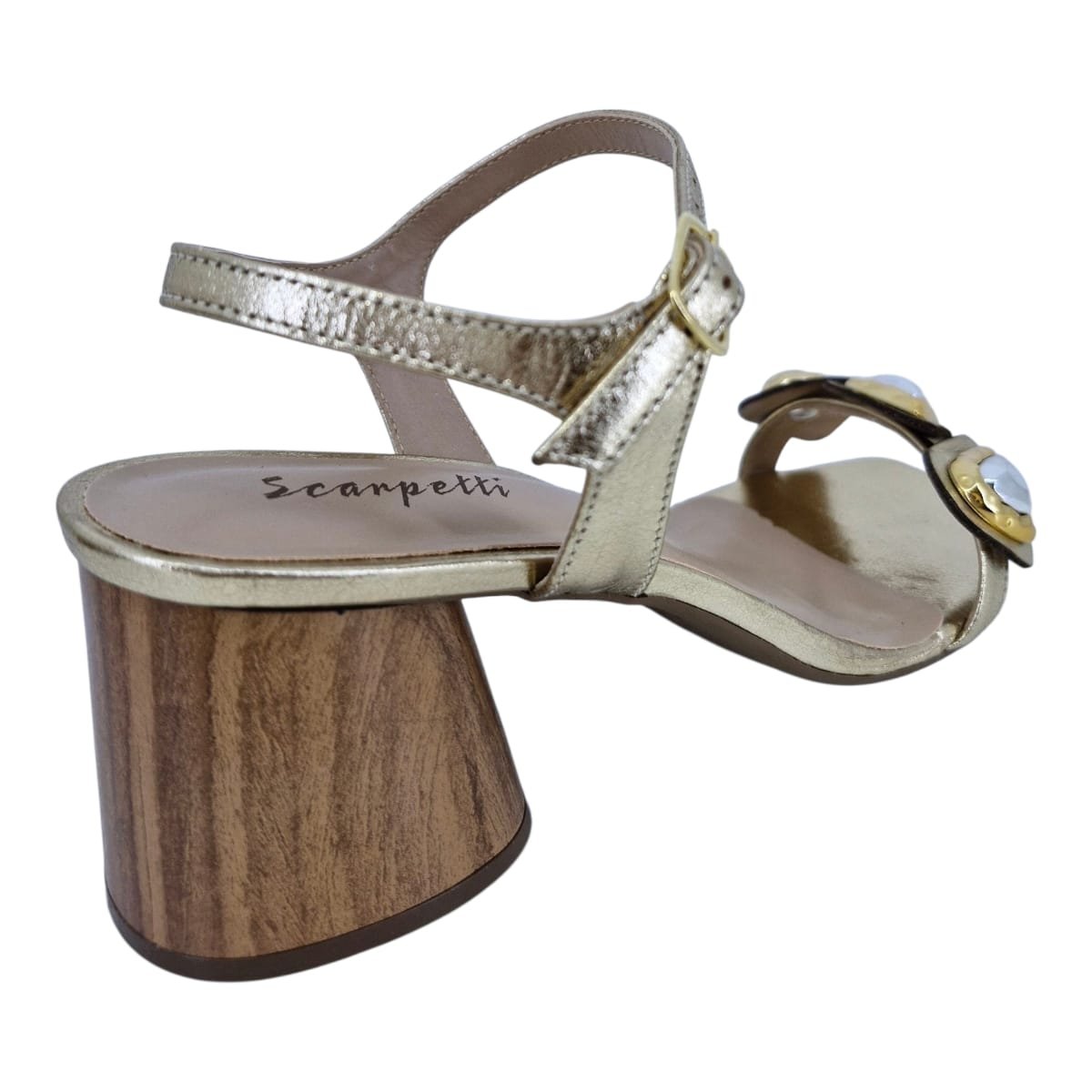 Sandália Feminina Casual Salto bloco em Couro Scarpetti 378-5210 Ouro Dourado 4