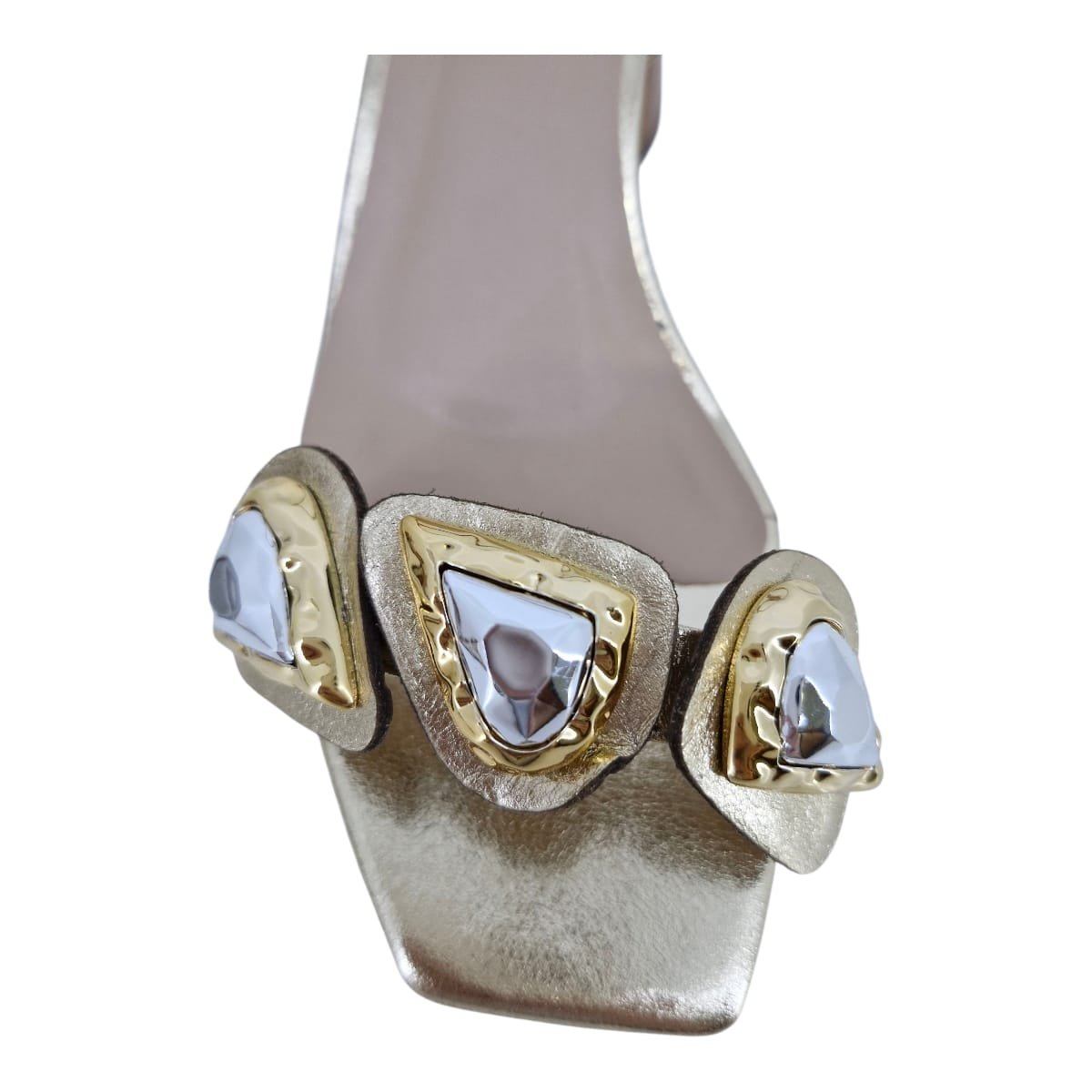 Sandália Feminina Casual Salto bloco em Couro Scarpetti 378-5210 Ouro Dourado 5