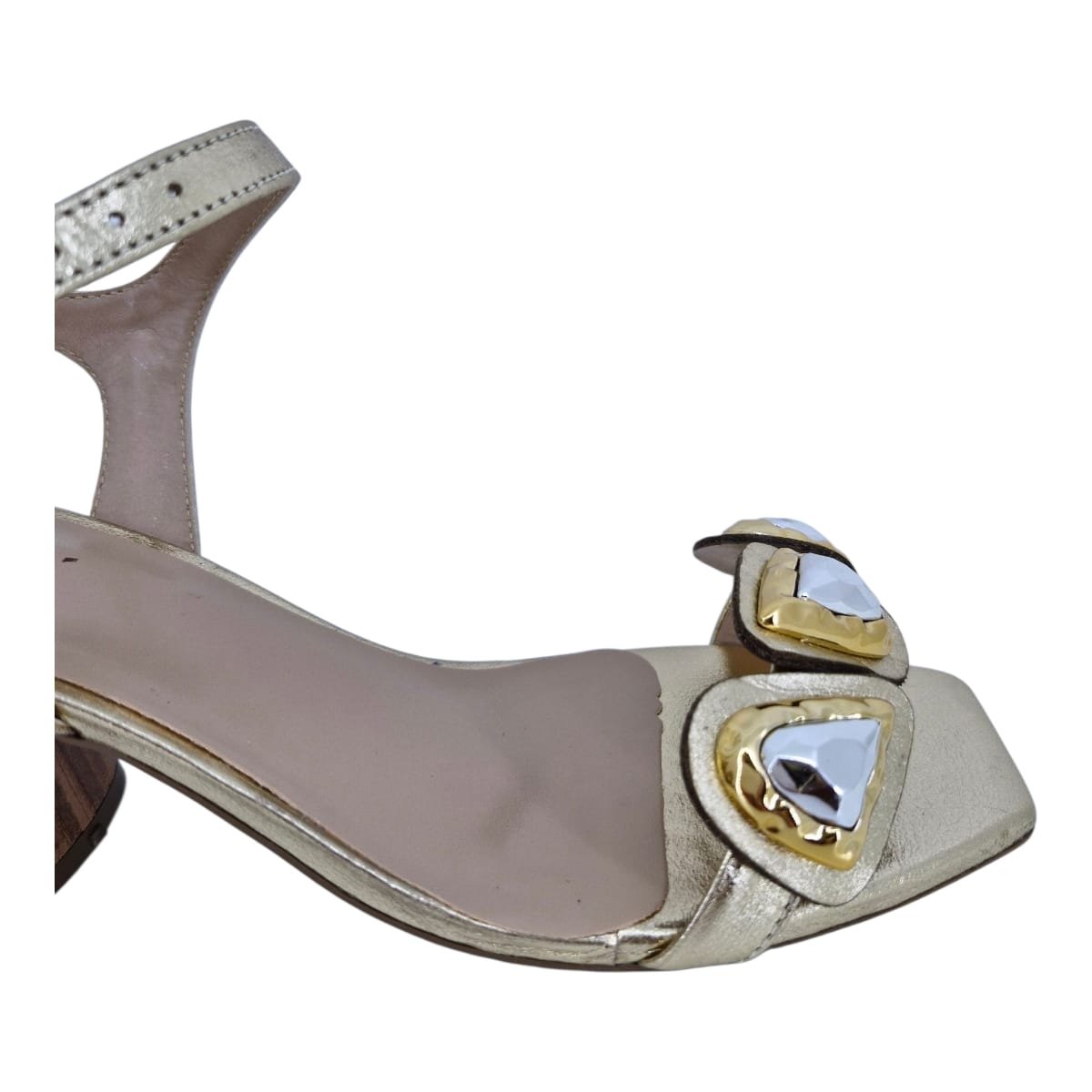 Sandália Feminina Casual Salto bloco em Couro Scarpetti 378-5210 Ouro Dourado 7
