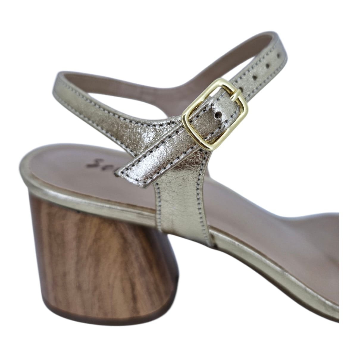 Sandália Feminina Casual Salto bloco em Couro Scarpetti 378-5210 Ouro Dourado 8