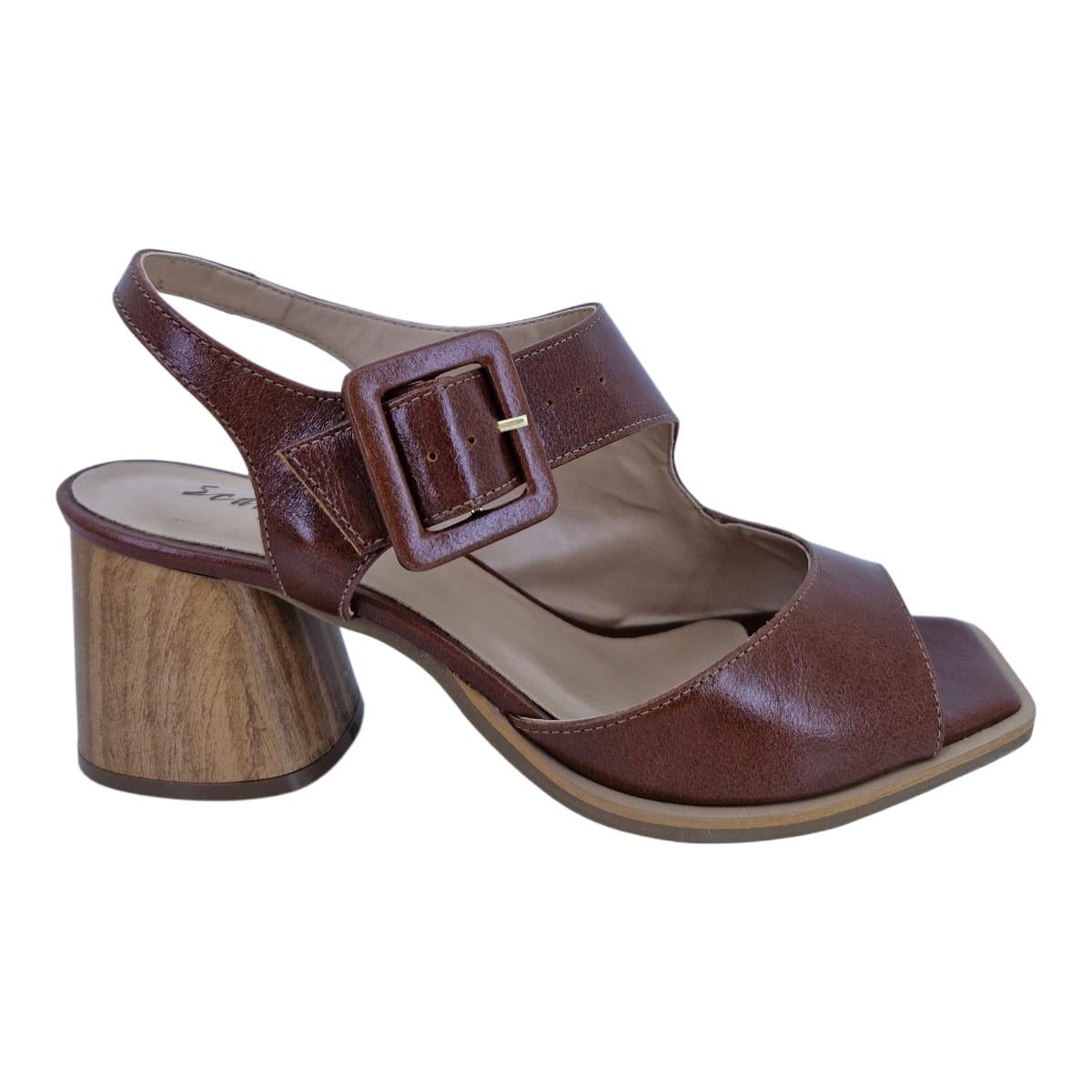 Sandália Feminina Casual Salto Bloco Em Couro Scarpetti 460-4870 Marrom
