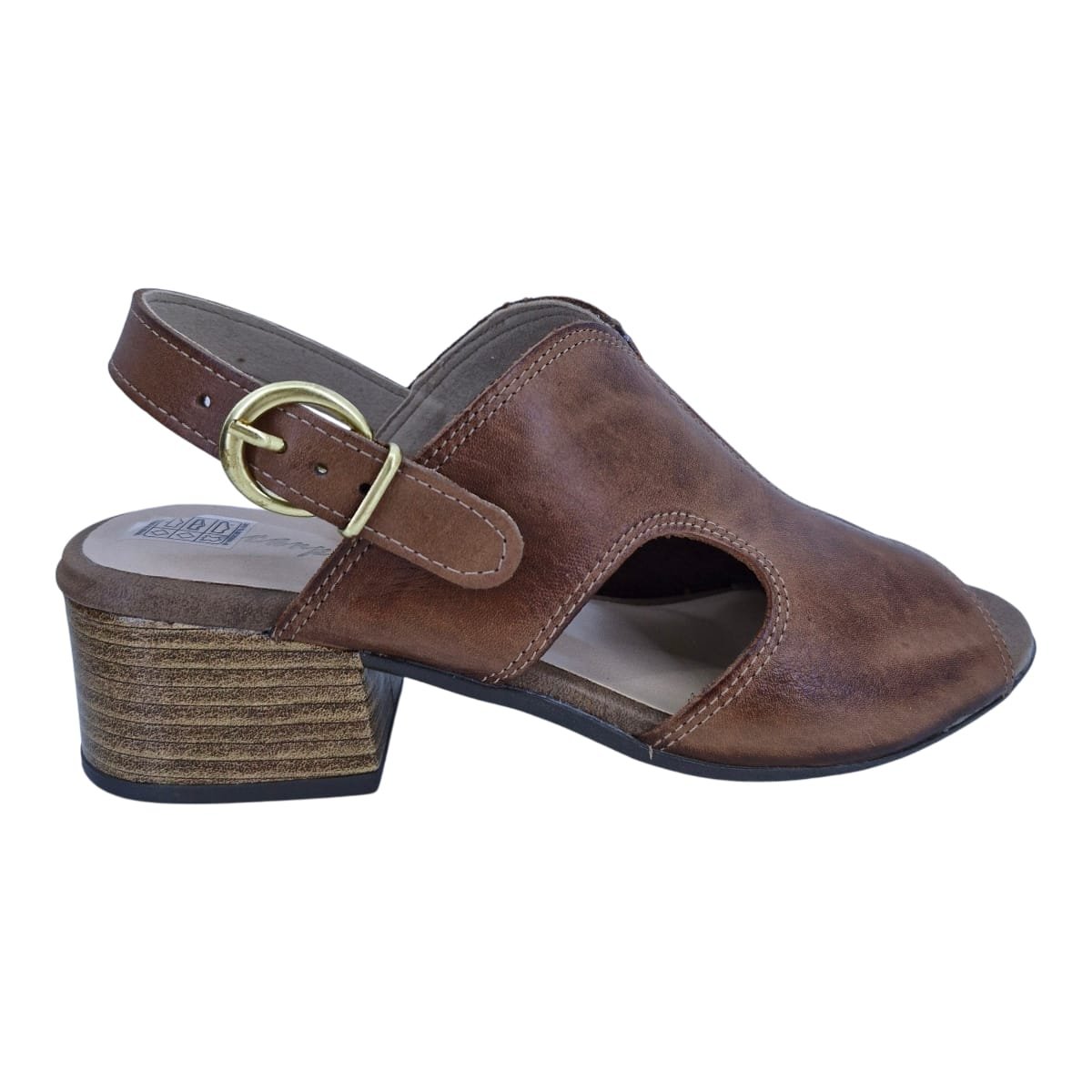 Sandália Feminina Casual Salto Bloco Em Couro Scarpetti 230 Marrom