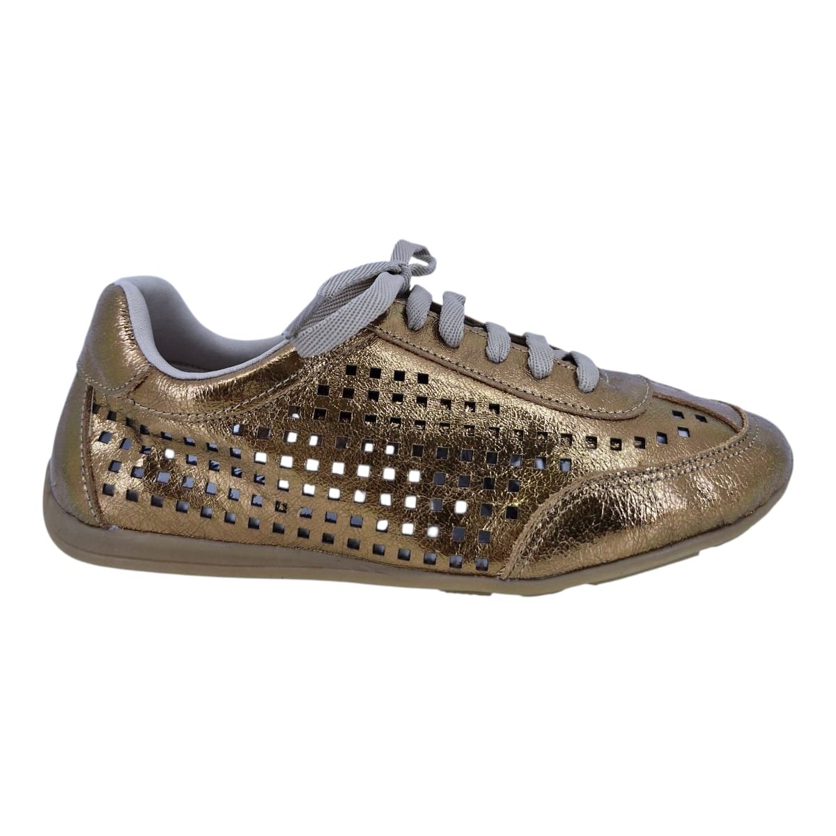 Tênis Feminino Em Couro Casual Palmilha Confort Scarpetti 64010 Bronze