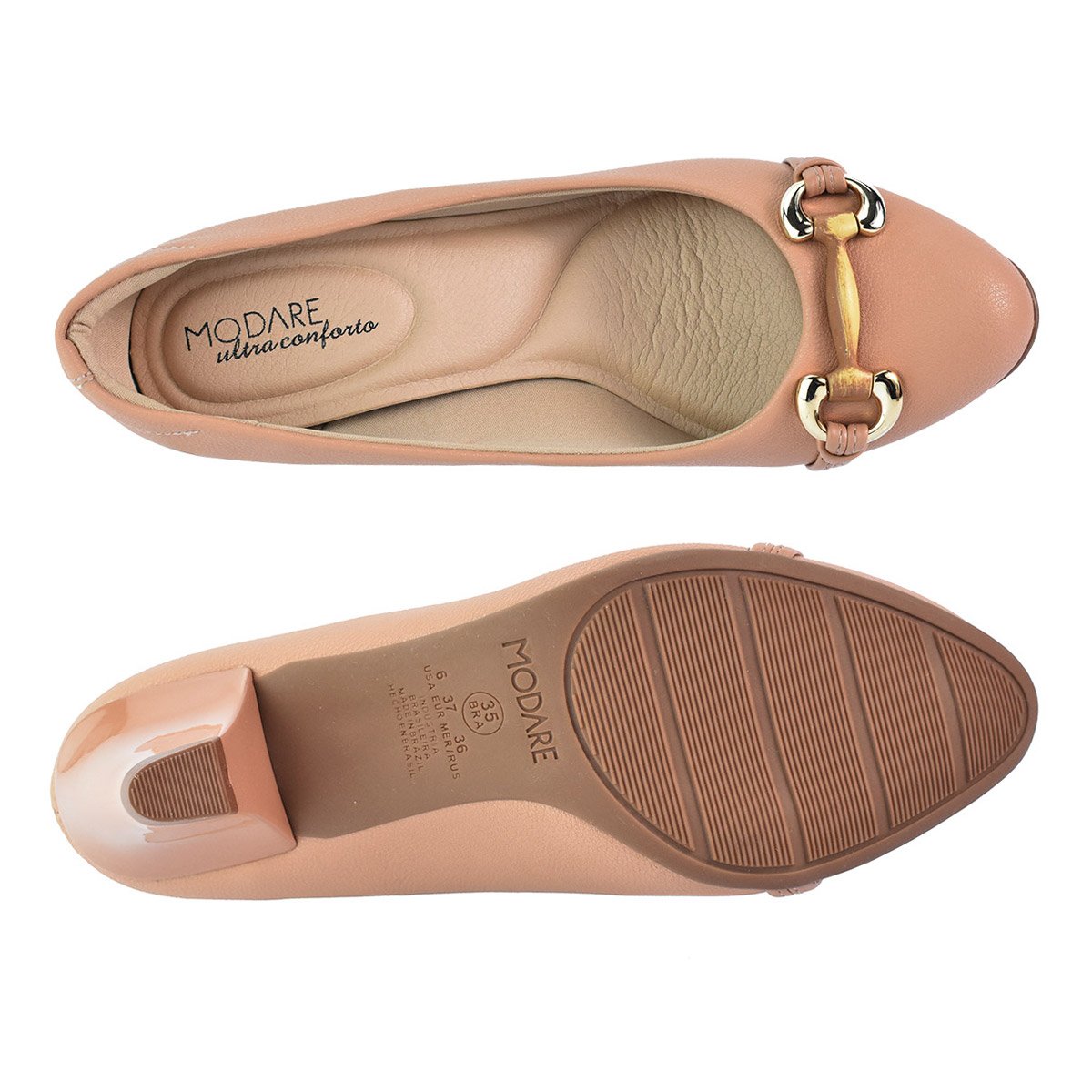 Sapato Modare Casual Conforto Bico Fino Salto Grosso Baixo Nude Nude 6