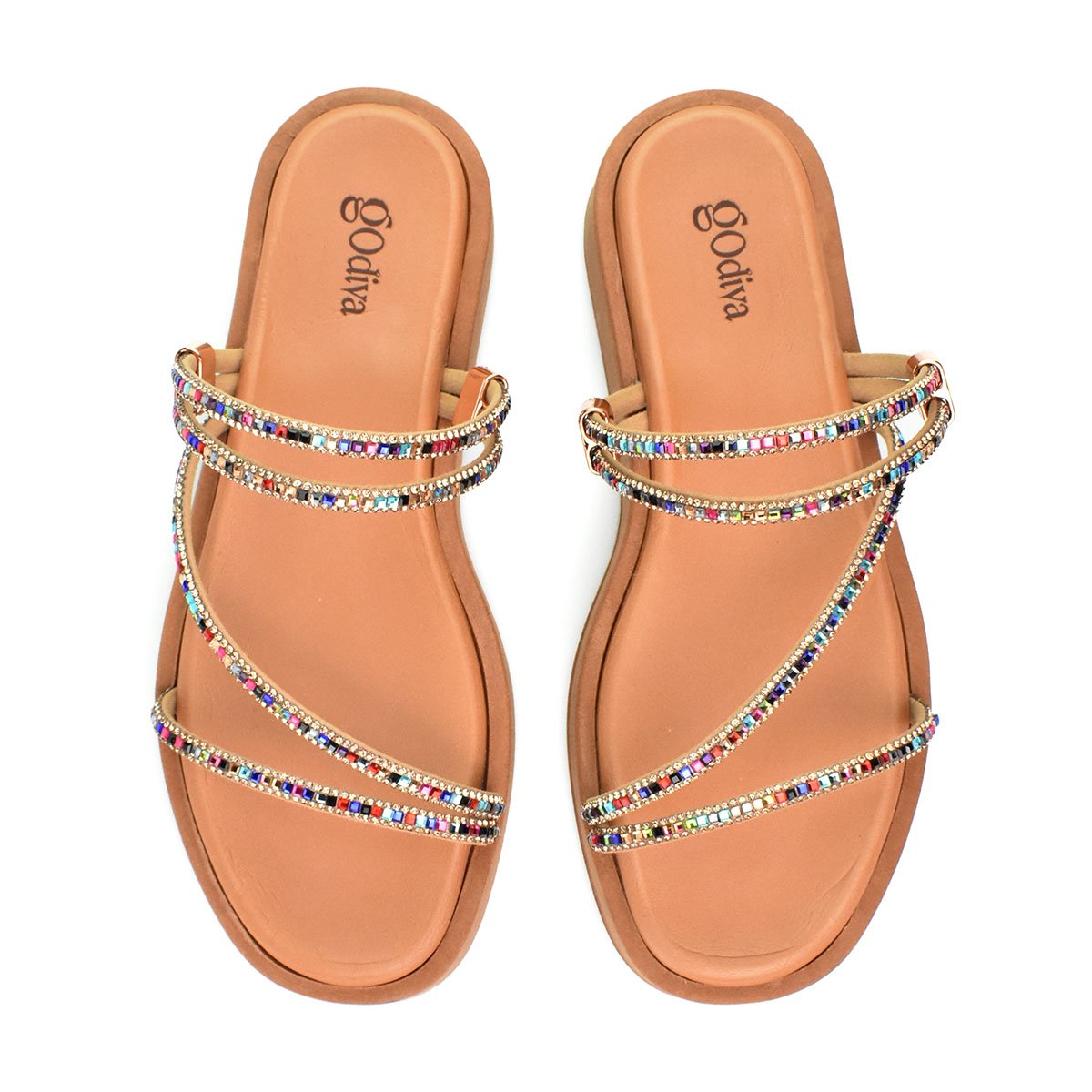 Sandália Godiva Plataforma Tiras Finas Com Strass Feminina Caramelo Caramelo 2