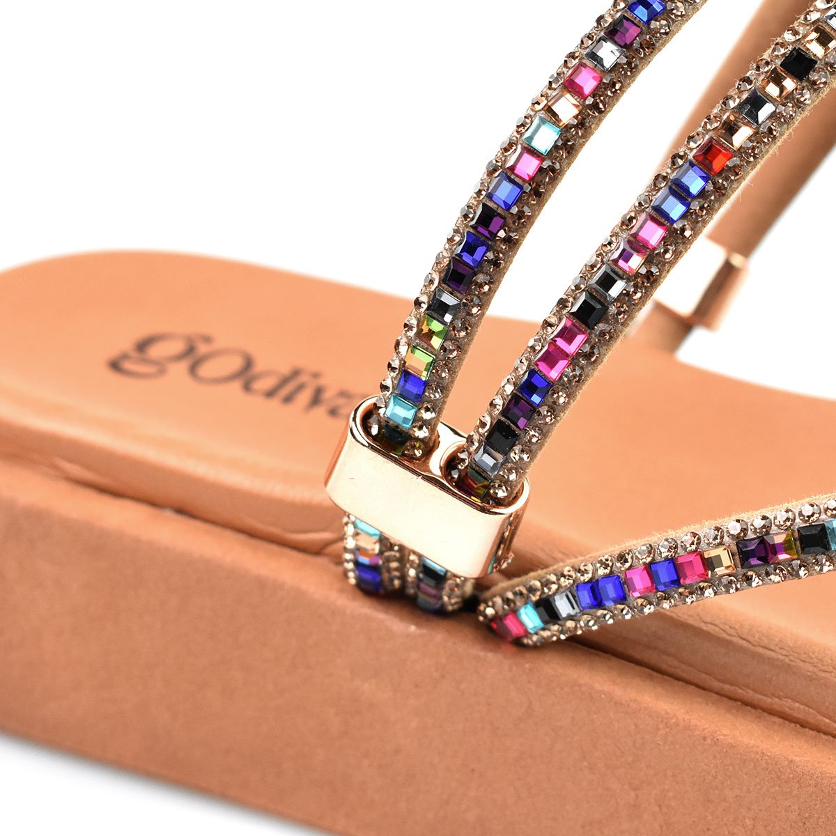 Sandália Godiva Plataforma Tiras Finas Com Strass Feminina Caramelo Caramelo 4