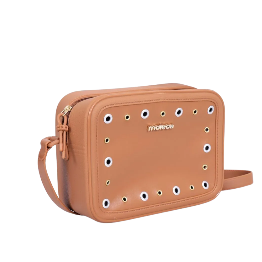 Bolsa Moleca Transversal Casual Detalhes Metalizados Feminina Camel Camel 1