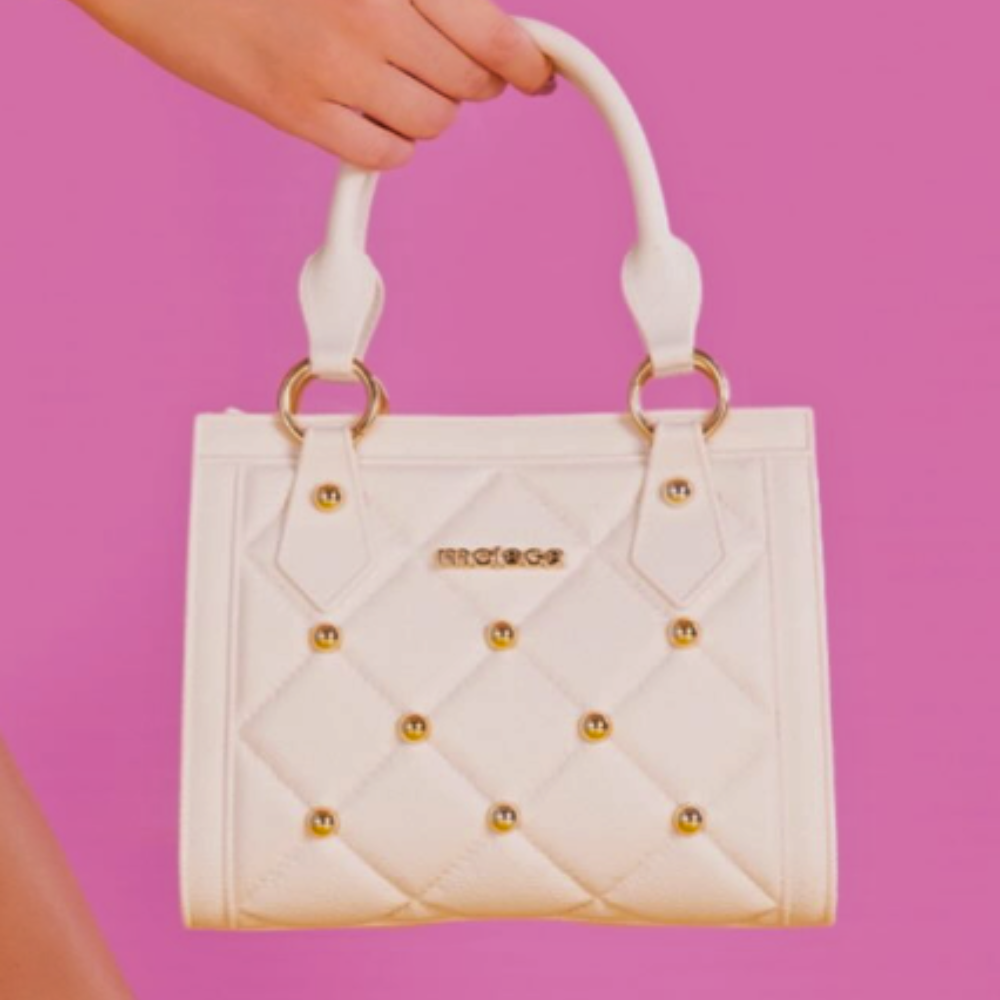 Bolsa Moleca Transversal Pequena Pedraria Alça de Mão Feminina Branco Off Branco Off 7