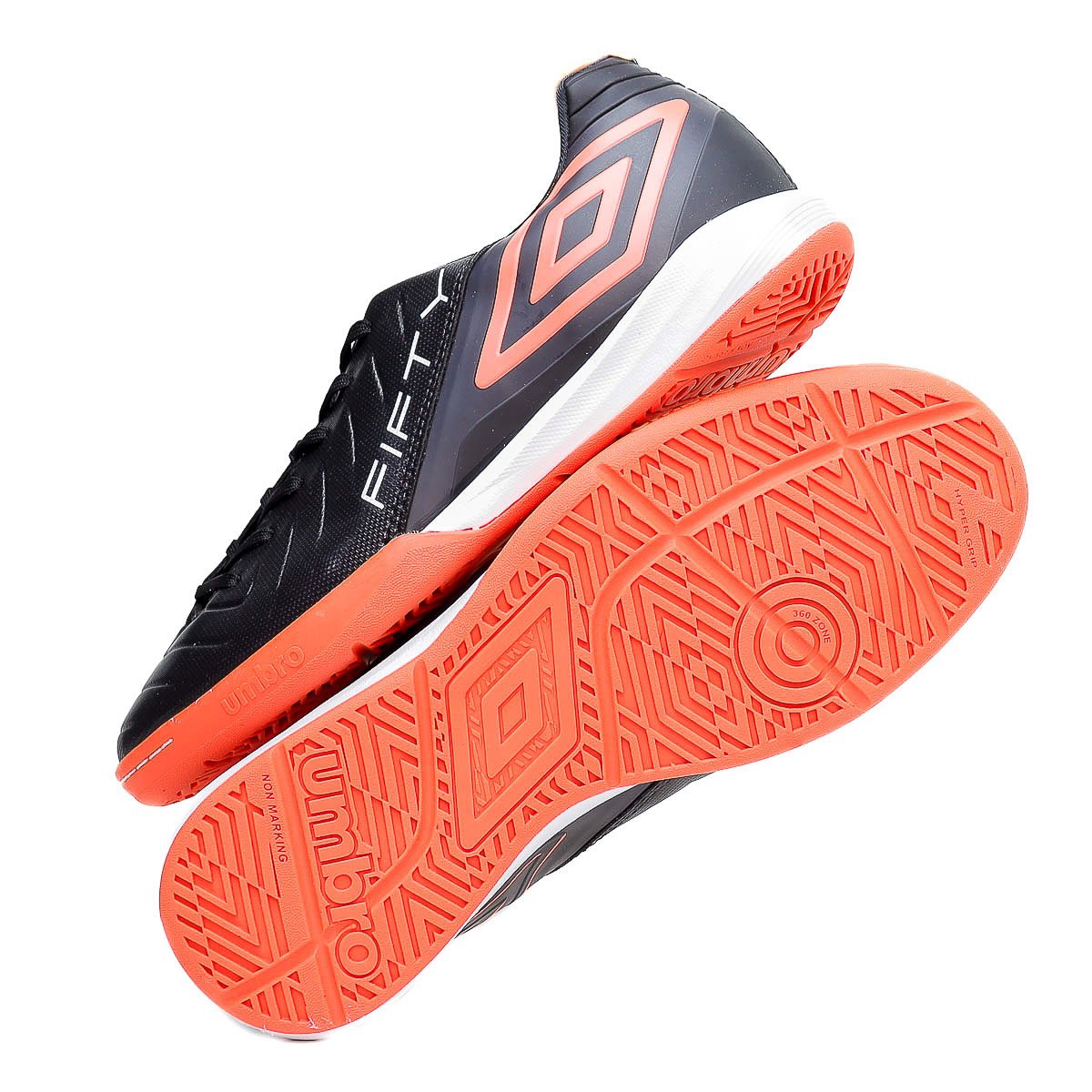 Chuteira Umbro Fifty VI Futsal Preto/Coral/Branco 7