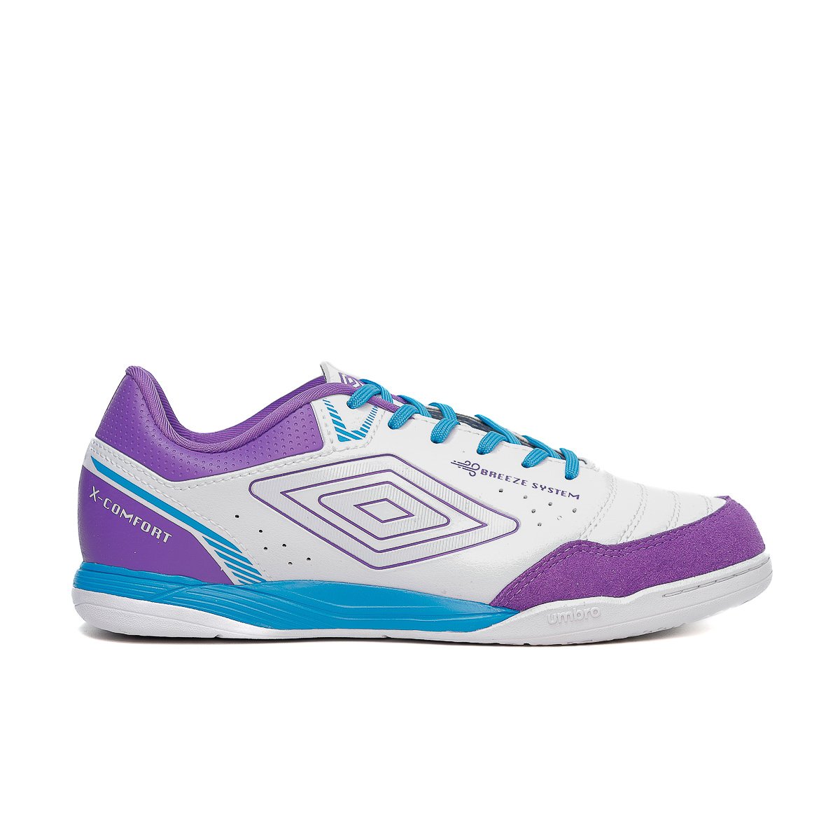 Chuteira Umbro X-Comfort Futsal Branco/Roxo/Azul 1