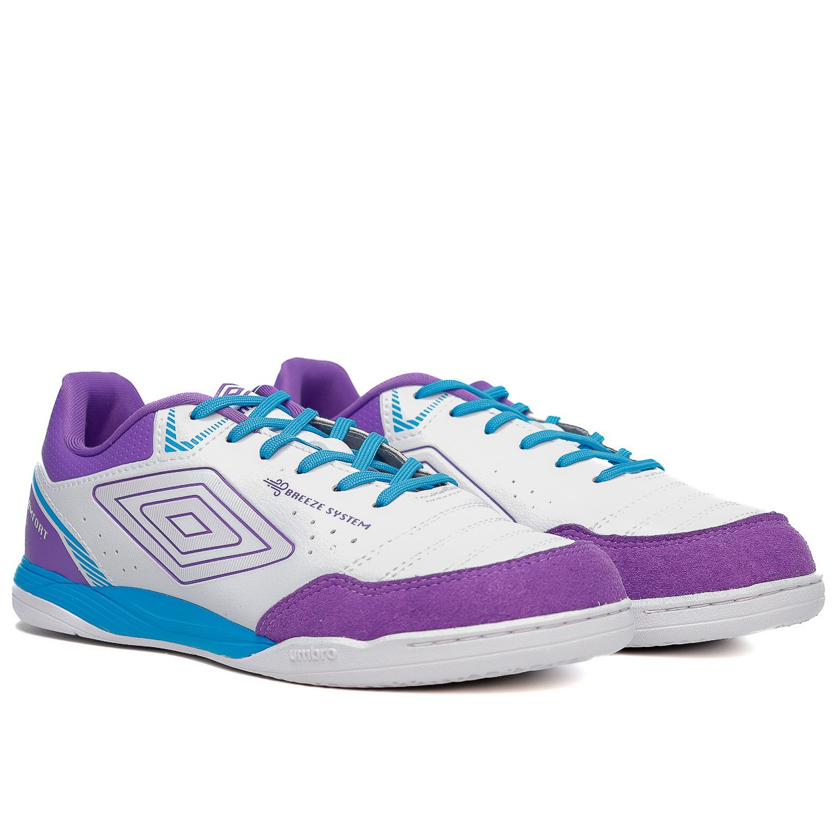 Chuteira Umbro X-Comfort Futsal Branco/Roxo/Azul 2