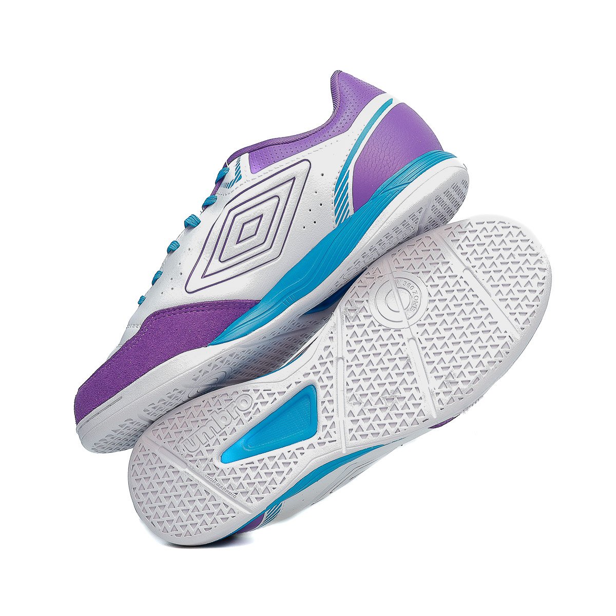 Chuteira Umbro X-Comfort Futsal Branco/Roxo/Azul 4