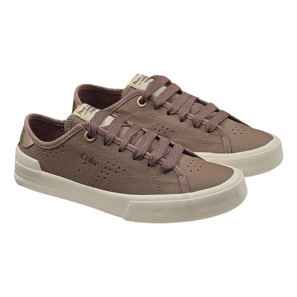 Tênis Coca Cola Fortune Leather Feminino Mocha/Dourado 2