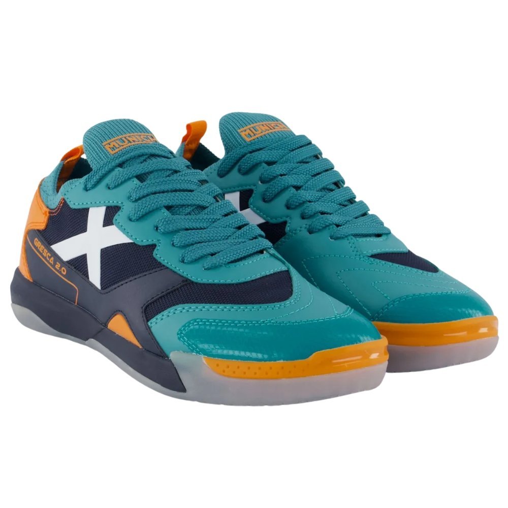 Chuteira Munich Futsal New Gresca 2.0 Verde/Azul/Laranja 2