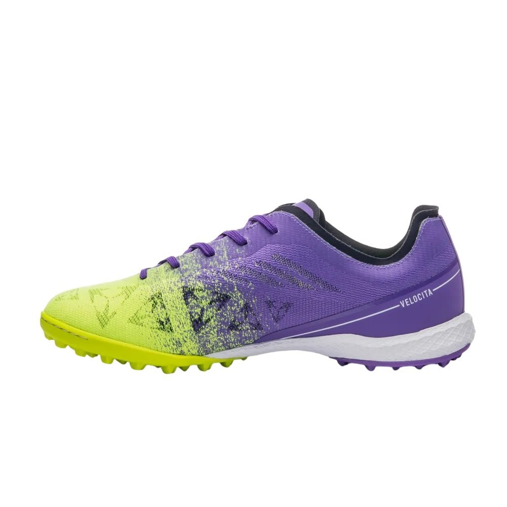 Chuteira Umbro Society Velocita Decimo Premier Masculina Verde Limão/Roxo 2