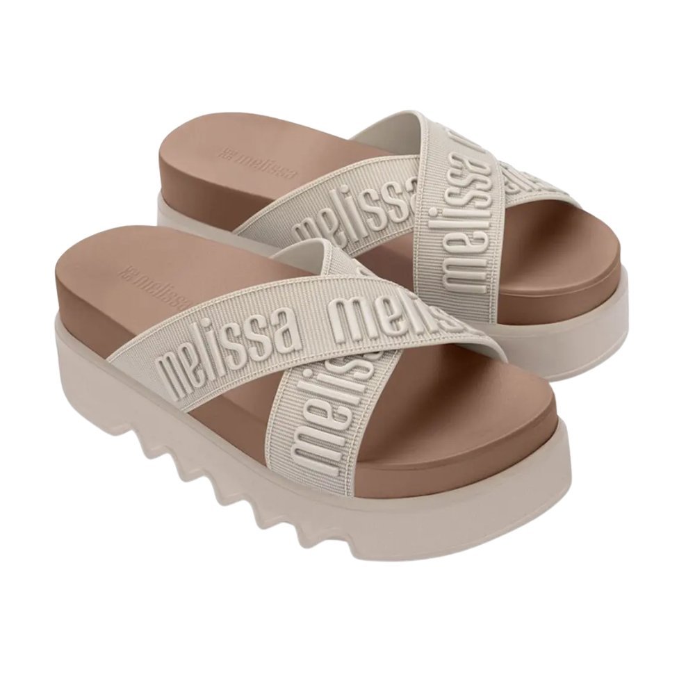 Chinelo Melissa Cross M-Lover Platform Bege/Marrom 2