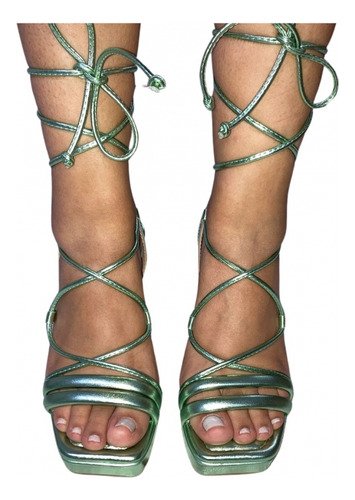 A Melhor Sandalia Feminina Mississipe De Amarrar Na Perna  Verde Claro 6