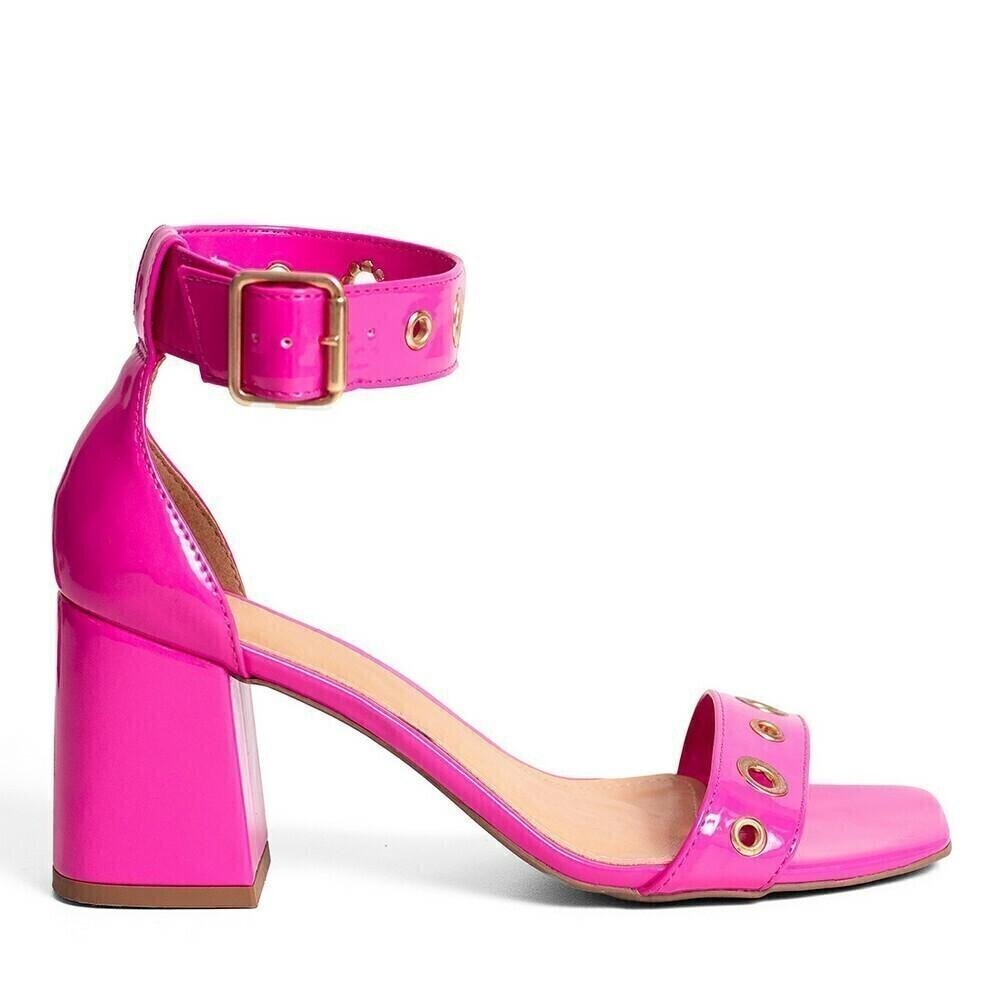 Sandália Salto Médio Bloco Rosa Verniz Extase