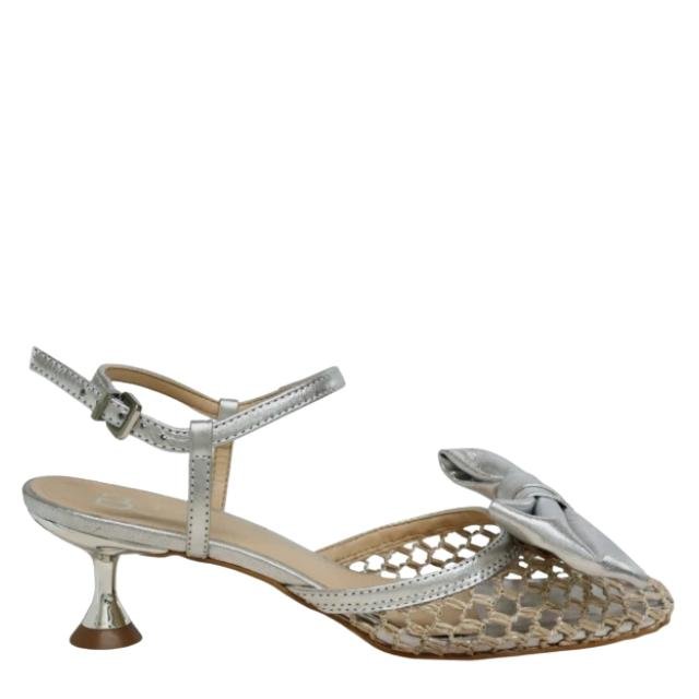 Sandália Slingback Salto Taça Couro Prata Metal Prata 1