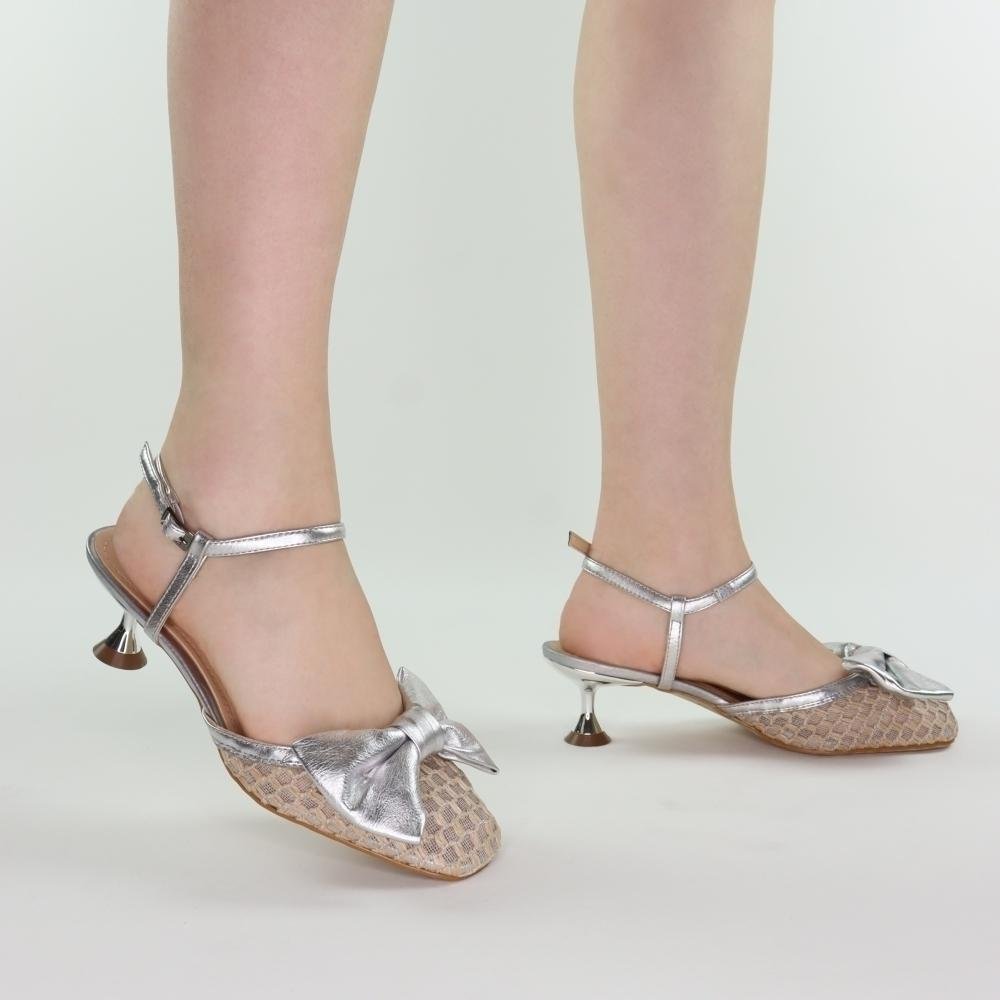 Sandália Slingback Salto Taça Couro Prata Metal Prata 2