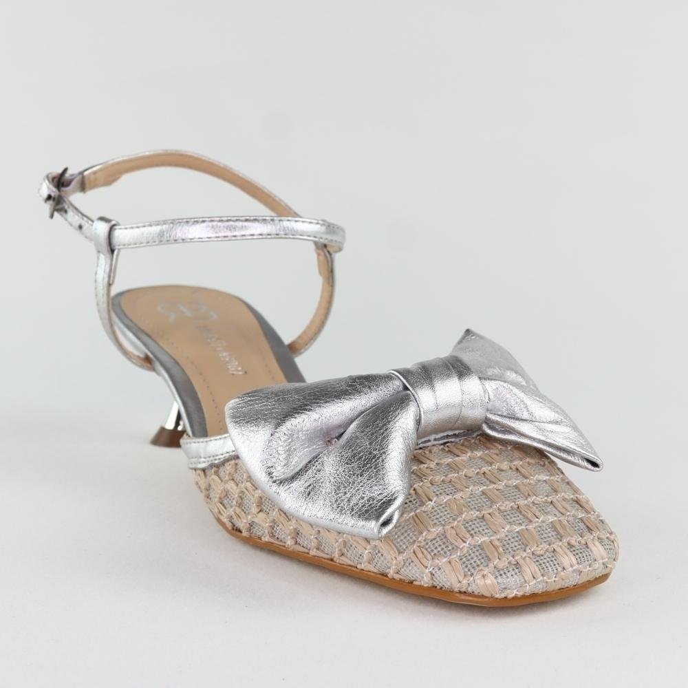 Sandália Slingback Salto Taça Couro Prata Metal Prata 3