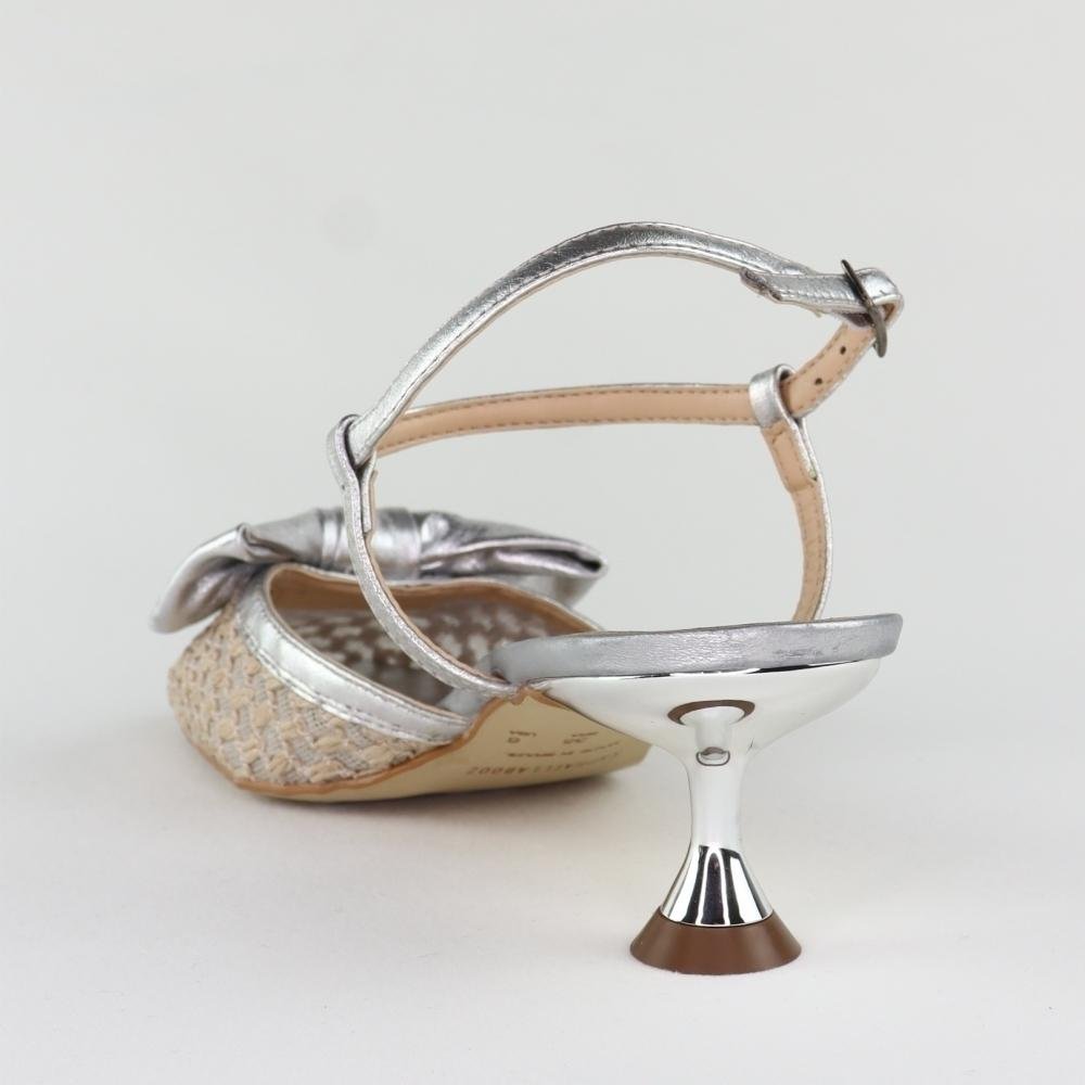 Sandália Slingback Salto Taça Couro Prata Metal Prata 4