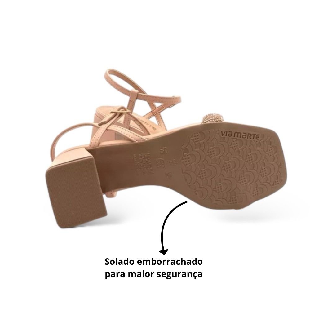 Sandália Feminina Via Marte Salto Grosso Strass Bege 171-010 Bege 7