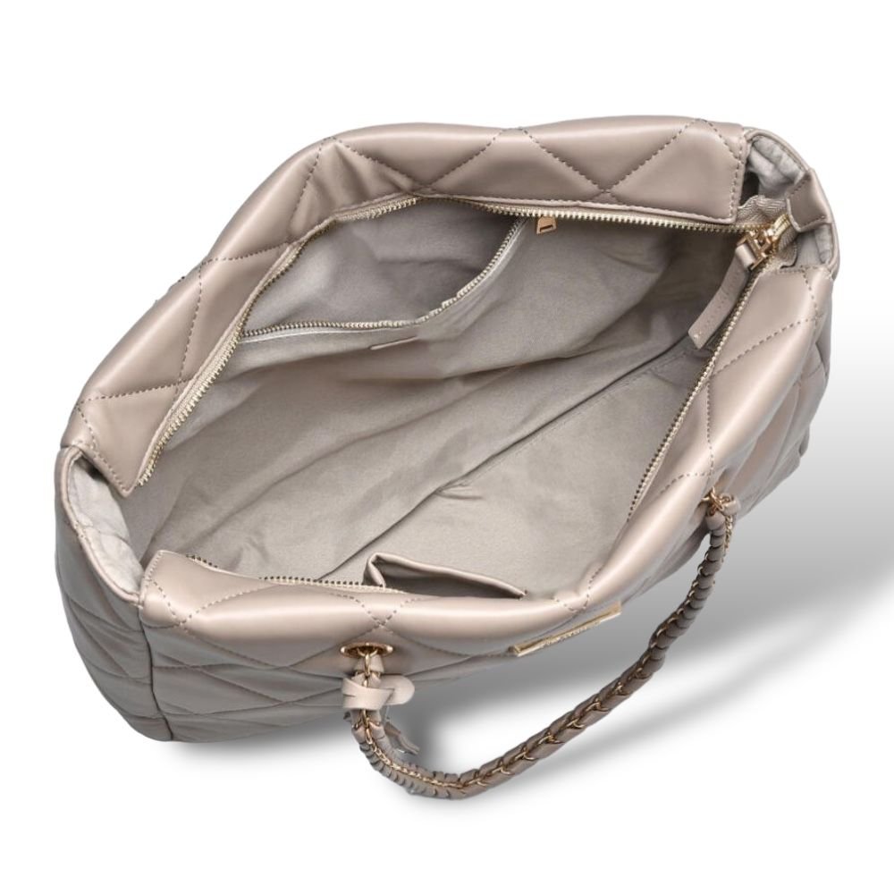 Bolsa Feminina Via Marte Tote Matelassê Grande Modelo B1-160 Bege 4