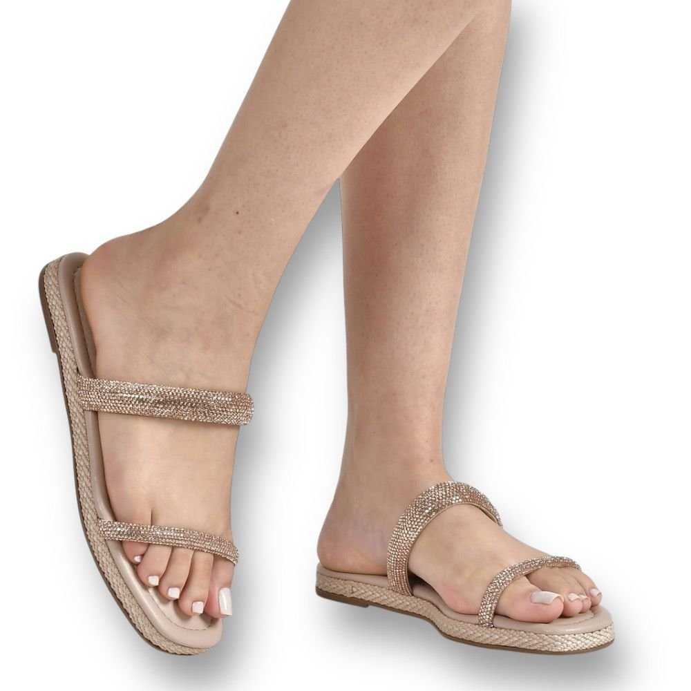 Tamanco Chinelo Papete Rasteira Via Marte Strass 110-006 Creme 2