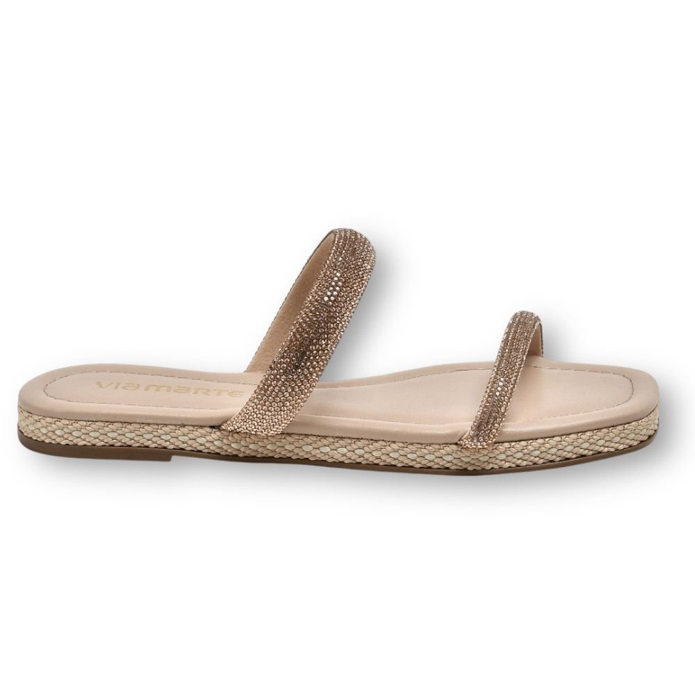Tamanco Chinelo Papete Rasteira Via Marte Strass 110-006 Creme 3