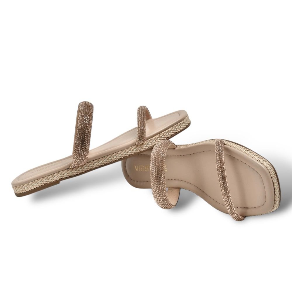 Tamanco Chinelo Papete Rasteira Via Marte Strass 110-006 Creme 4