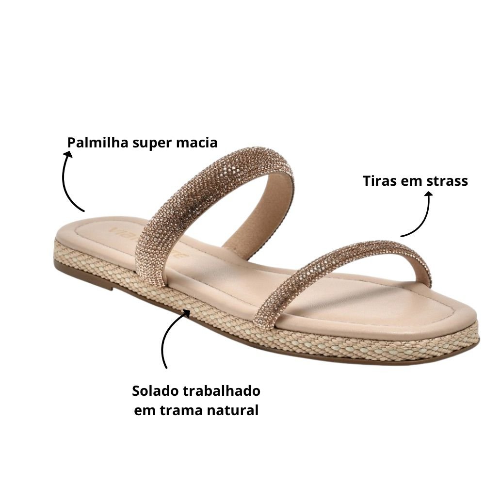 Tamanco Chinelo Papete Rasteira Via Marte Strass 110-006 Creme 5