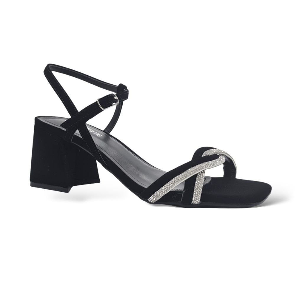 Sandália Feminina Salto Grosso Via Marte 23-17902 Brilho Strass Preto