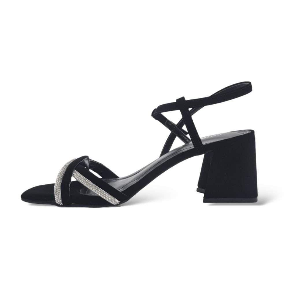 Sandália Feminina Salto Grosso Via Marte 23-17902 Brilho Strass Preto 3