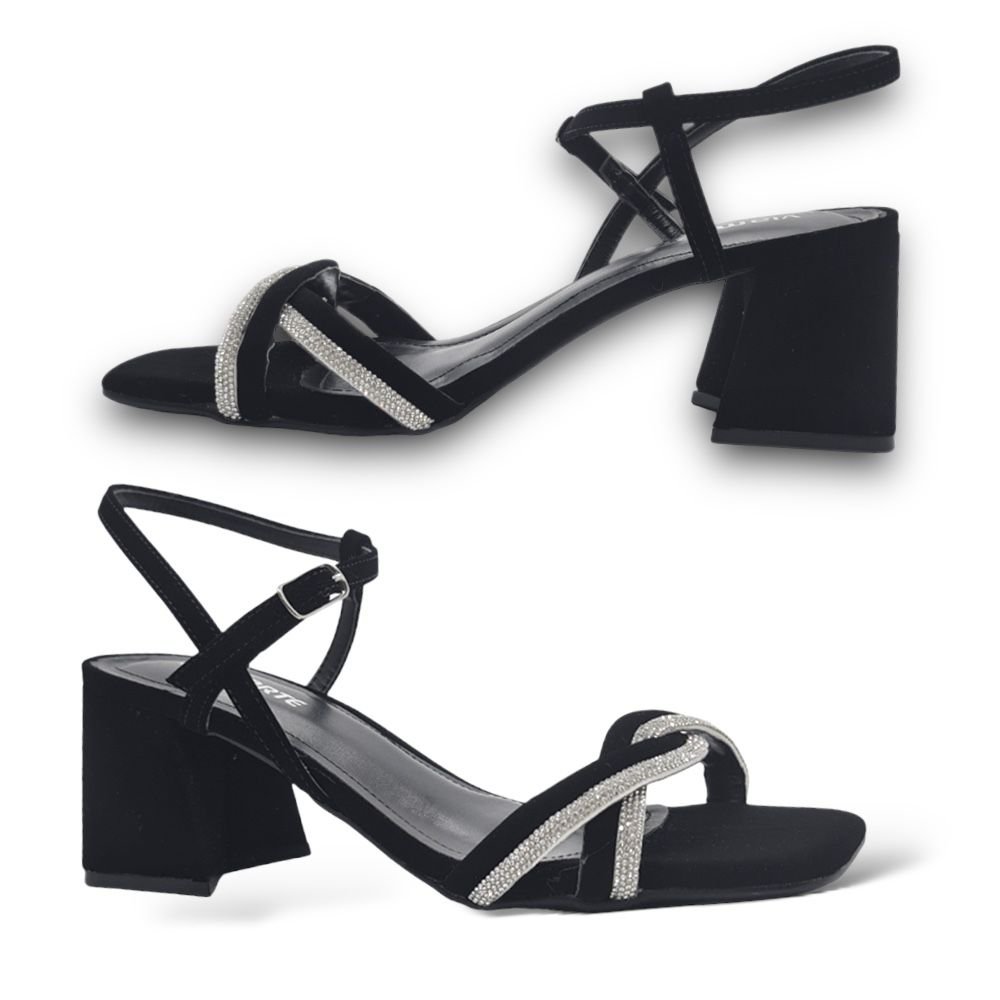 Sandália Feminina Salto Grosso Via Marte 23-17902 Brilho Strass Preto 5