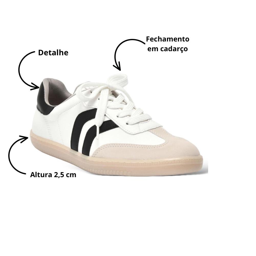 Tênis casual Feminino Via Marte 129-003 Branco/Preto 3