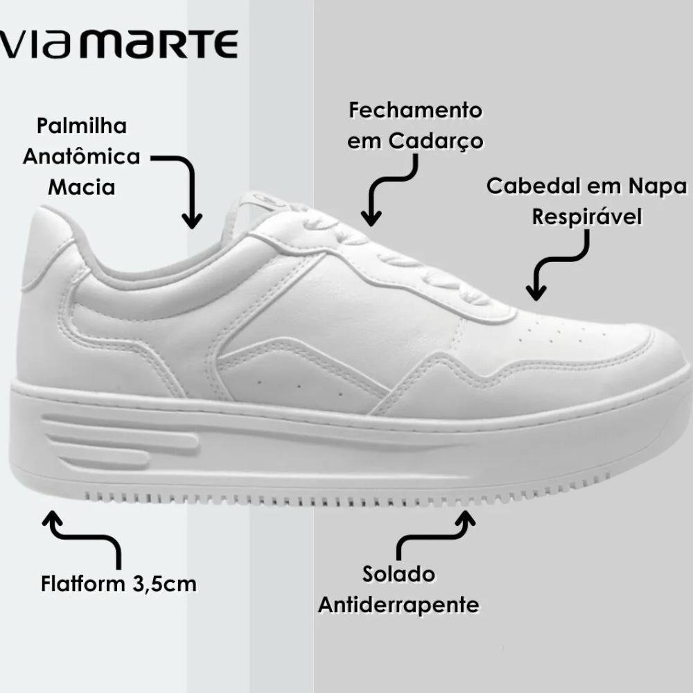 Tênis Casual Feminino Via Marte Flatform  Conforto 065-002 Branco 4