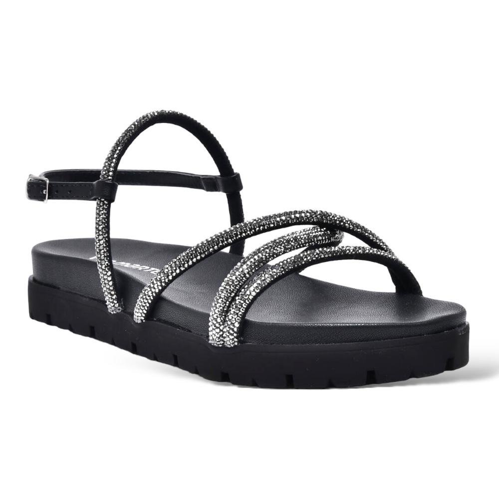 Sandália Papete Feminina Flatform  Tiras Strass 23-17203-01